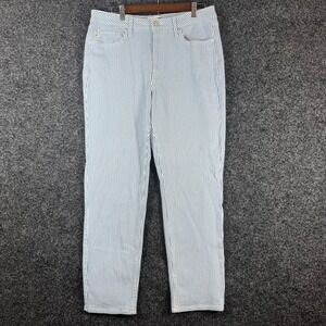 Seven7 Womens Straight Leg Jeans Blue White Vertical Stripe Stretch Denim Sz 10‎
